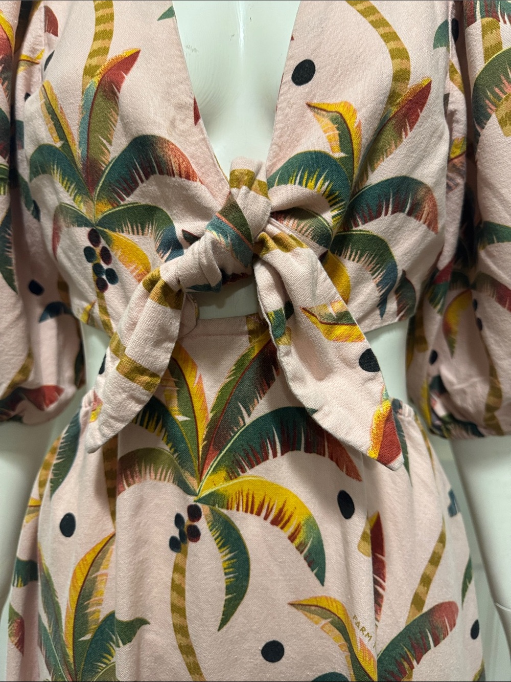 Farm Rio Cotton Pink Tropical Tie-Front Midi Dress Size Medium - Picture 5 of 16